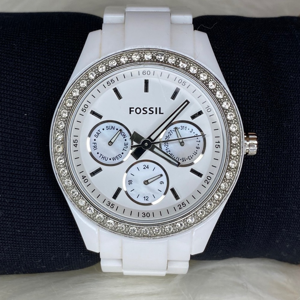 Fossil Caleigh Multifunction White Acetate Watch